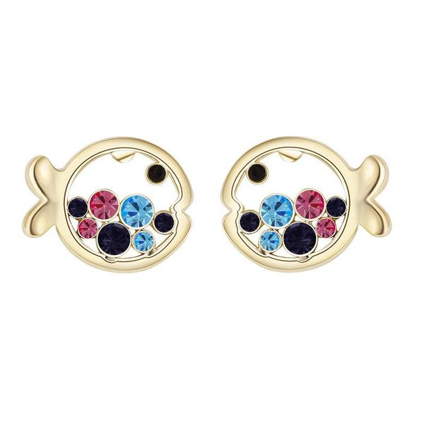 

stud rose gold zircon earrings women's wild small fresh european and american fish party birthday gift, Golden;silver