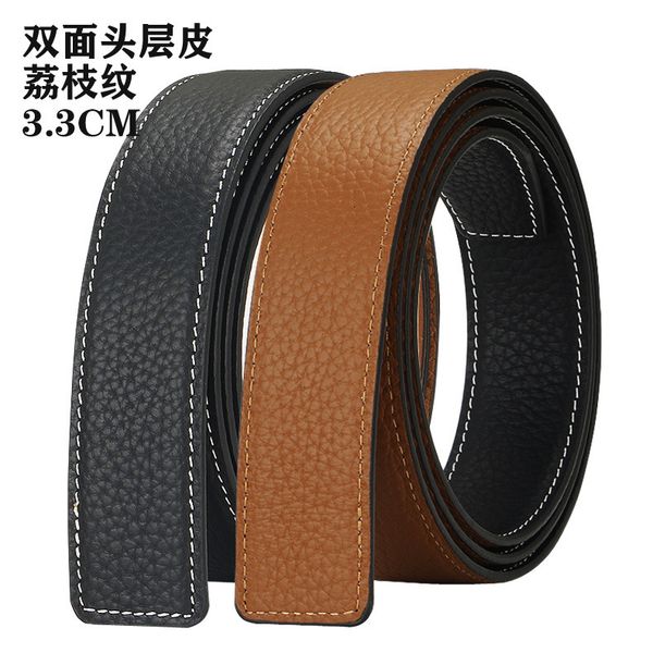 

double sided leather litchi belt for men's automatic buckle, Black;brown