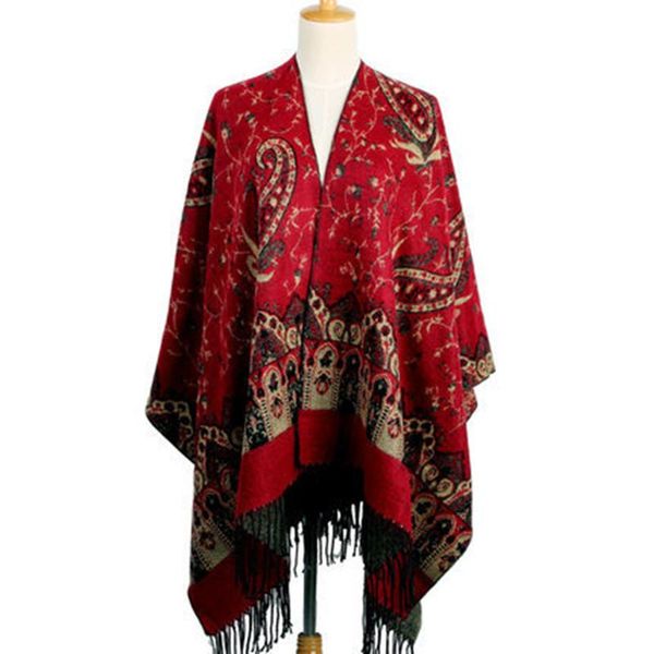 

scarves autumn and winter cloak ethnic wind forked warm women's scarf oversized shawl, Blue;gray