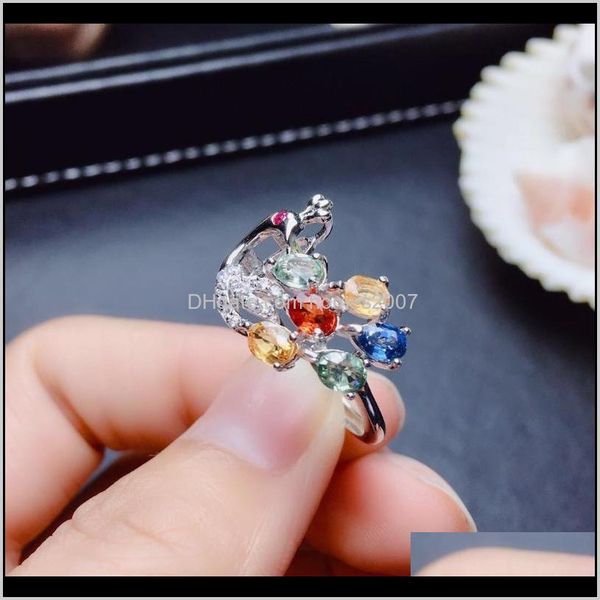 

jewelryluxury female rainbow crystal peacock ring charm sier color engagement vintage zircon stone open wedding rings for women drop deliver, Slivery;golden