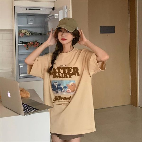 

women's t-shirt female korean harajuku loose cow lazy letter print tshirt t-shirts japanese kawaii ladies ulzzang clothes for women, White