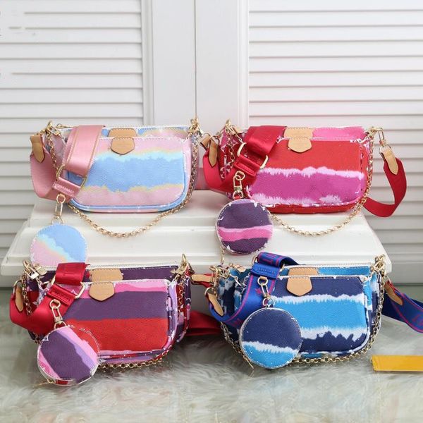 

women shoulder bag fashion tie-dye flower purse removable chain bags interior pockets detachable gold wallet