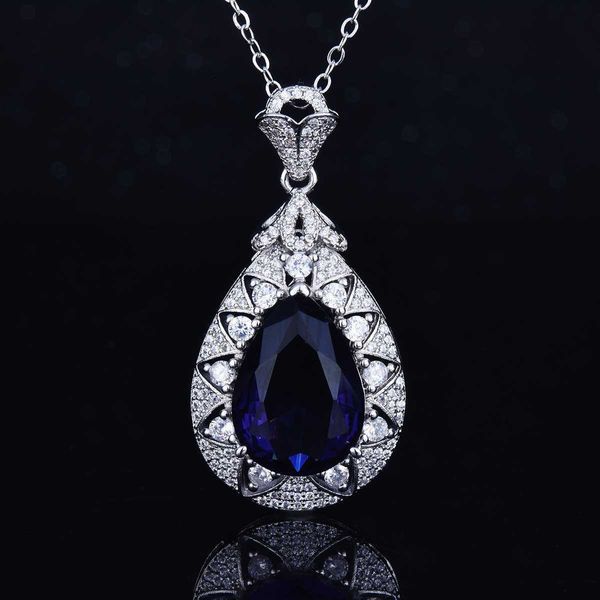 Neue 925 Silber Tropfen Birnenförmige Halskette Gruppe Intarsien Voller Diamanten Luxus Lila Anhänger für Frauen Exquisite Schmuck Großhandel
