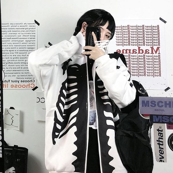 

women's hoodies & sweatshirts hooded zipper sweatshirt female high street style human print for women korean loose lazy wind ladies ho, Black