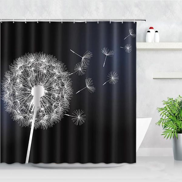 

shower curtains flower curtain set white dandelion black background waterproof bath floral fabric polyester for bathroom decor