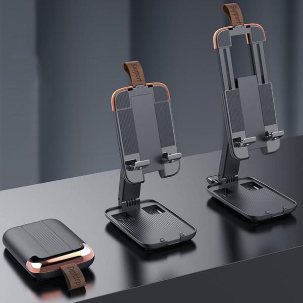 

foldable deskcell phone tablet stand, folding nonslip silicone multi-angle adjustable sturdy metal holder for mobile mounts & holders