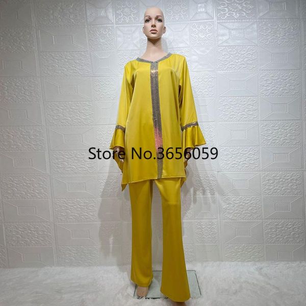 

ethnic clothing silky muslim suits female two-pieces glossy +pants arabic robe longue ensemble femme musulmane sets, Red