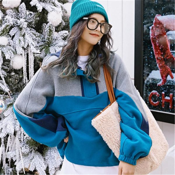 

women's hoodies & sweatshirts ladies hooded 2021 winter fashion women loose casual pullover stitching college style m148, Black