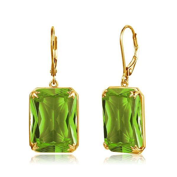 

silver 925 14k gold peridot green gemstone drop long earrings trendy for women fine jewelry mother's day, Golden