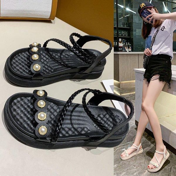 

sandals summer 2021 fashion muffin and platform simple fairy wind, Black