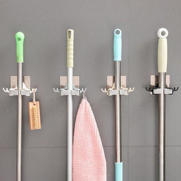

wall mounted mop organizer holder brush broom hanger home storage rack bathroom suction hanging pipe hooks household tools & rails