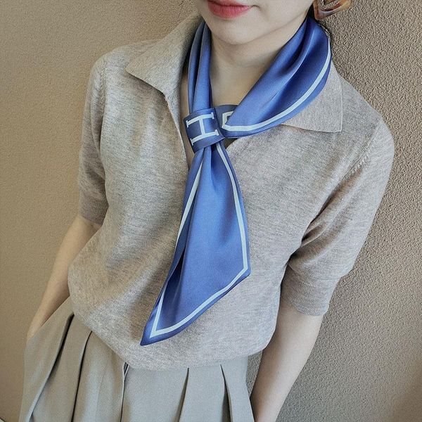 

scarves the letter silk scarf wild buckle small headband decoration styles are diverse, Blue;gray