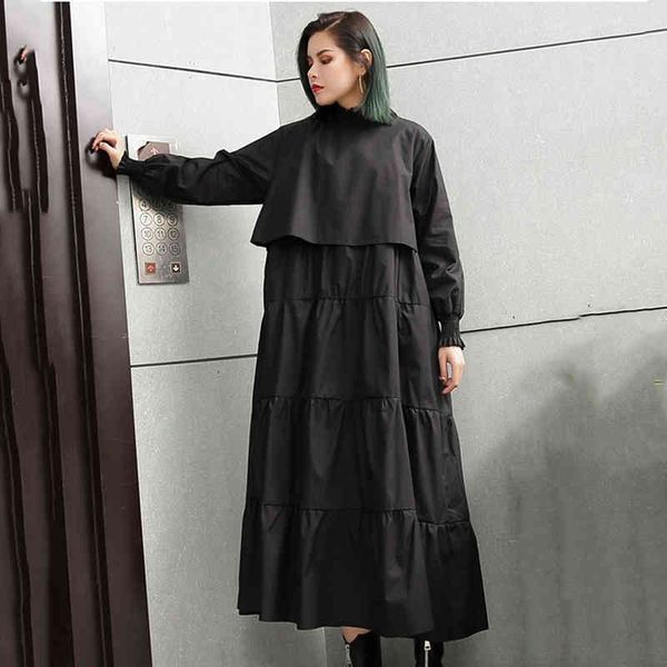 

dress fashion adjustment spring tide 2021 black female plied cake point dressed long-sleeve collar, Black;gray
