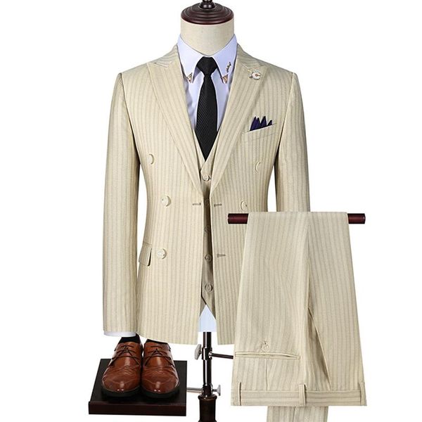 

men's suits & blazers (blazers+vest+pants) brand men suit 2021 wedding for lapel 3 pieces slim fit stripe mens apricot tuxedo jacket, White;black