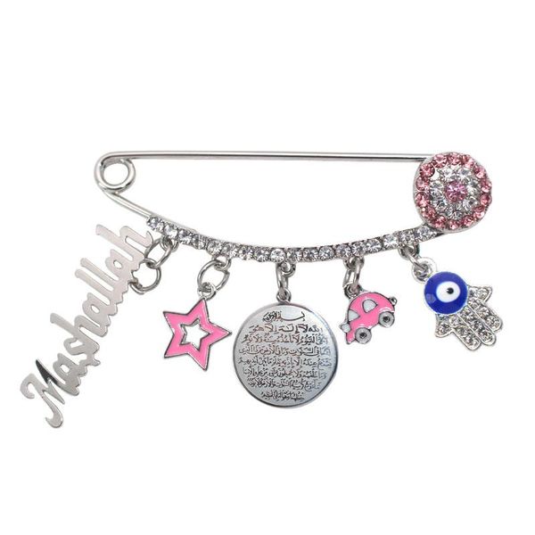 

pins, brooches muslim islam mashallah ayatul kursi stainless steel crystal brooch baby pin, Gray