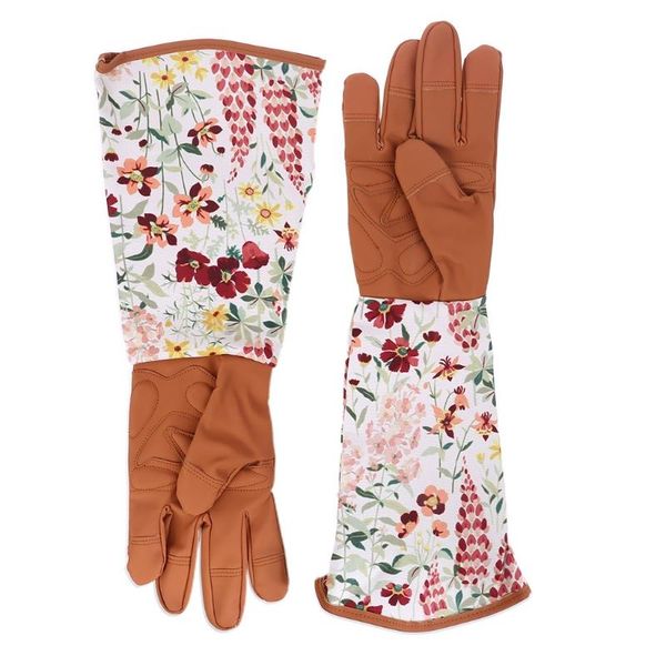 

disposable gloves 1 pair floral print gardening faux leather long sleeve cleaning mitten l74d