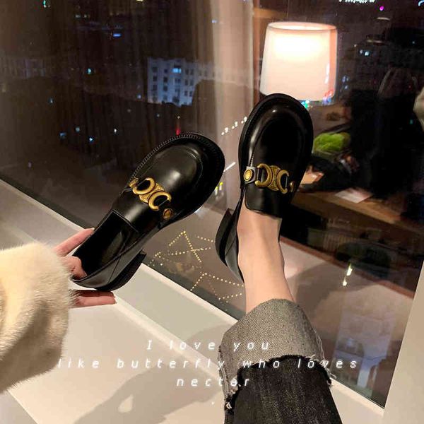 

round head plush thickened leather shoes with thick sol in winter, Black
