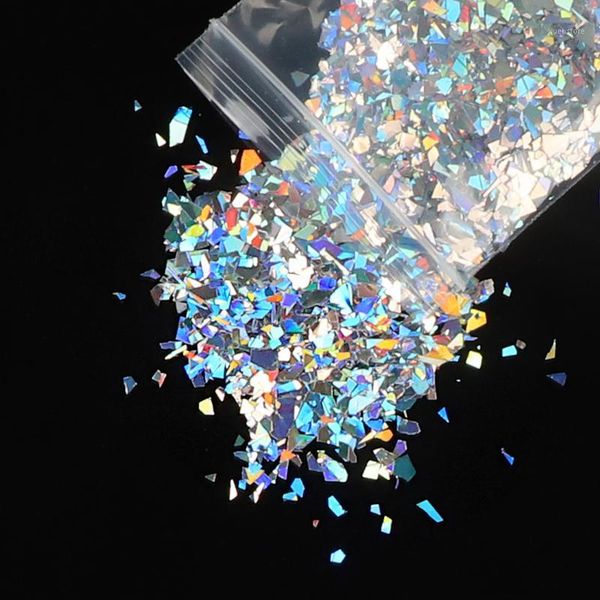 

10g/bag holographic irregular sequins nail glitter flakes sparkly 3d colorful gold foil diy art decoration1, Silver;gold