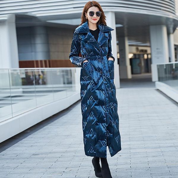 

women's down & parkas dark blue shiny thin light long jackets women winter over the knee white duck slim warm coat thick ol, Black