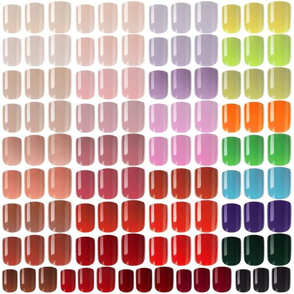 

false nails 888 pieces colorful short square artificial fake nail,37 sets full cover acrylic, Red;gold