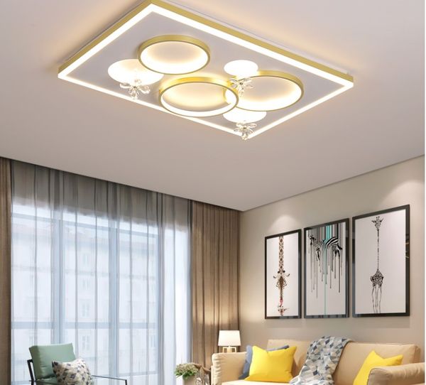 Lampada da soffitto a LED luce creativa camera da letto nordica fiore di cristallo dorato soggiorno rettangolare di lusso