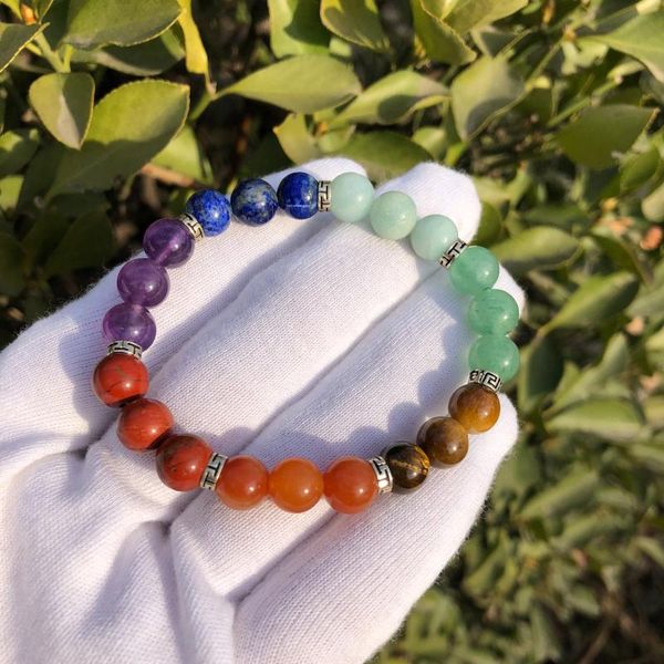 

natural quartz 7 chakras charm bracelet 925 sterling silverround beads crystal healing stone women jewelry gift bracelets, Golden;silver