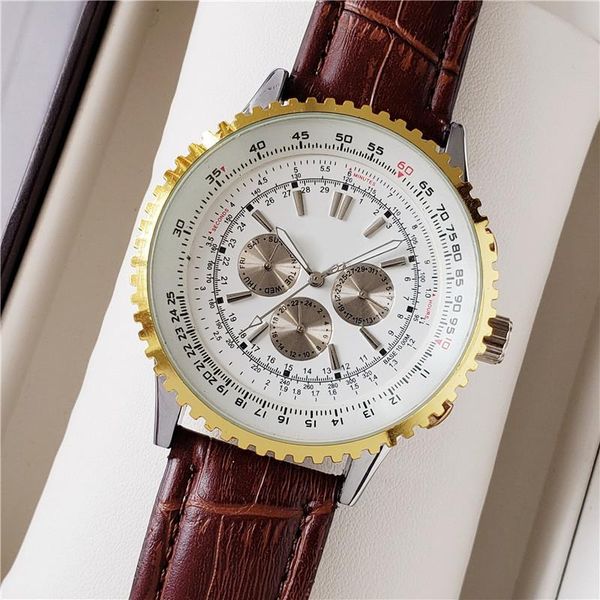 

wristwatches business men quartz watch 6 hands leather watches big dial for male calendar relogio masculino, Slivery;brown