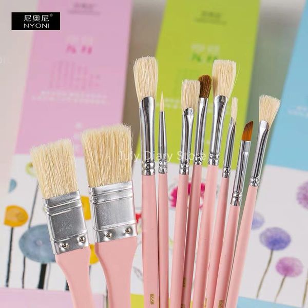 

gift sets nyoni gouache pen set n8139 blue/pink/green 10pcs oil painting pig bristle nylon wolf hair art supplies drawing tool