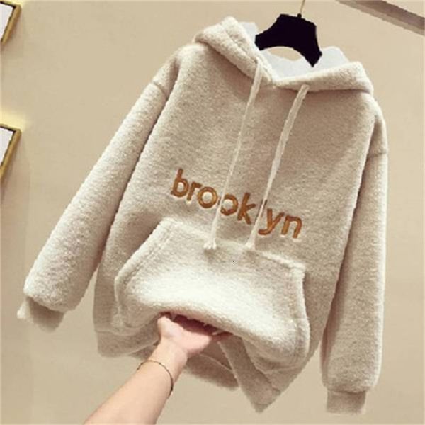 

luxury women's jackets autumn and winter 2021 imitation cashmere sweater korean loose hooded plush thickened warm et women, Black;brown