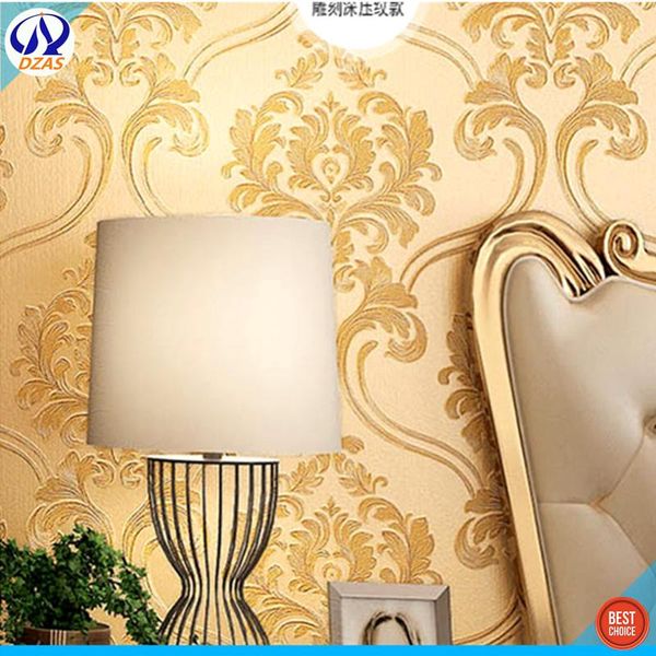 

wallpapers living room sofa 3d stereo european damascus wallpaper waterproof golden warm bedroom tv background dzas-cj