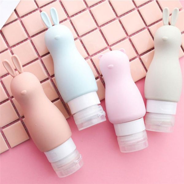 

1pc 90ml empty cute silicone refillable bottle travel press for lotion shampoo cream gel cosmetic squeeze containers storage bottles & jars