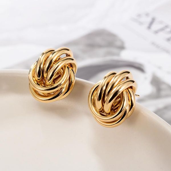 

golden color stud earrings for women round metal statement geometric design by korea fashion 2021 party jewelry dangle & chandelier, Silver