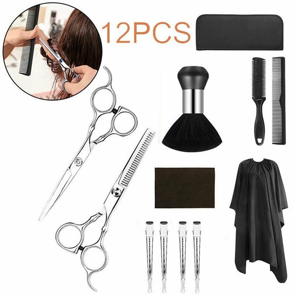 

hair scissors 12pcs/set professional hairdressing kit cutting scissor hairbrush clip cape grooming comb for barbershop home