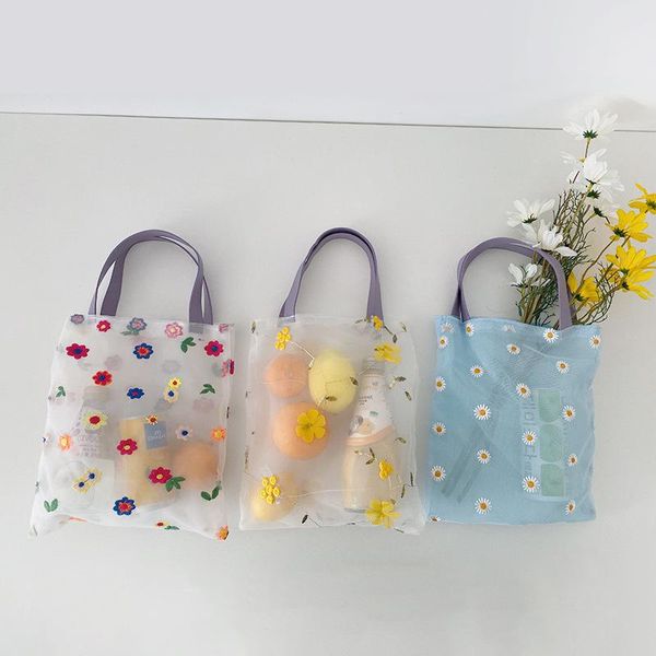 

beach style translucent mesh bag three-dimensional embroidery shopping small bags