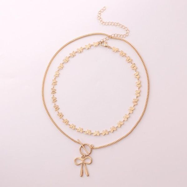 

chains double necklace woman bowknot necklaces women pendant ladies jewellery lady jewelry trendy korean alloy collier, Silver
