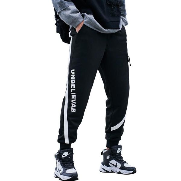 

men's loose sweatpants fashion overalls casual stitching letters pants, Black