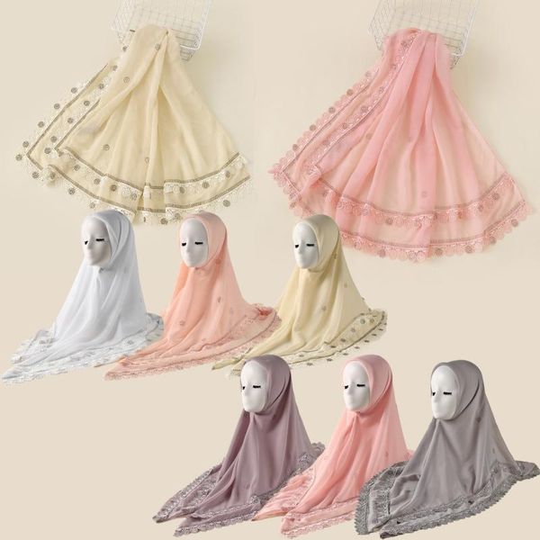 

scarves multicolor ethnic style turban solid color muslim ladies square scarf 110*110cm arab fashion rhinestone hijab chiffon, Blue;gray