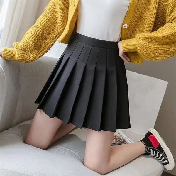 

women skirt high waist preppy style student pleated skirts female cute sweet girls dance mini skirt 210708, Black