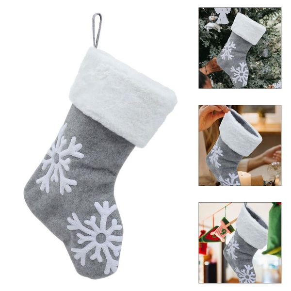 

christmas decorations 1pc embroidery stocking decoration pendant gift bag (grey)