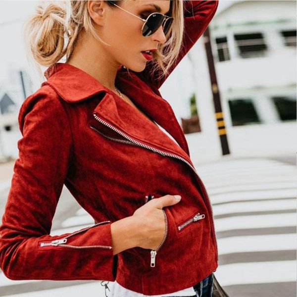 

women's jackets autumn winter 2021 jacket fashion lapel inclined multiple zippers short long sleeve slim coat female, Black;brown