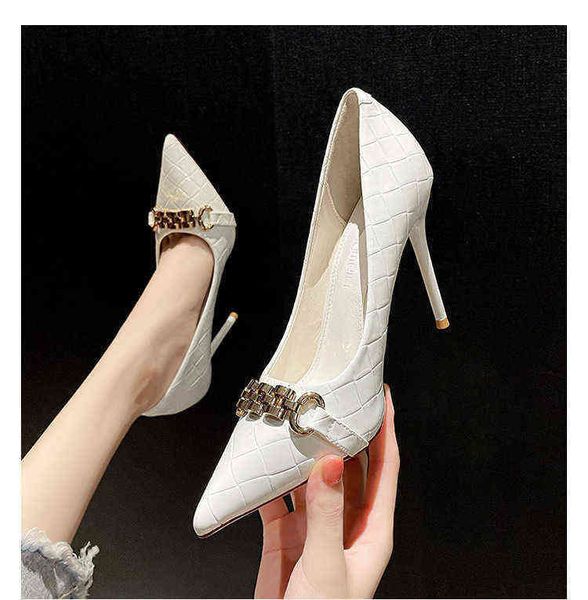 

kukuhf6325-30 high heels women's 2021 spring and autumn metal buckle pointed shallow mouth single shoe thin heel work sho