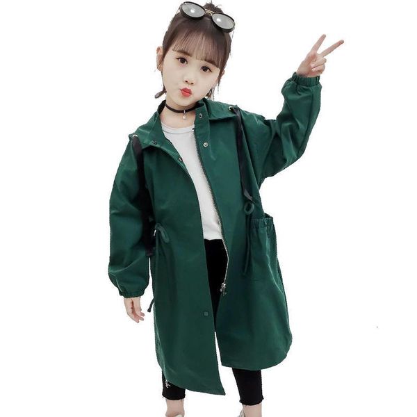 

coat girls windbreaker mid-length childrens jacket spring autumn 2021 style little girl korea fashion hooded top, Blue;gray