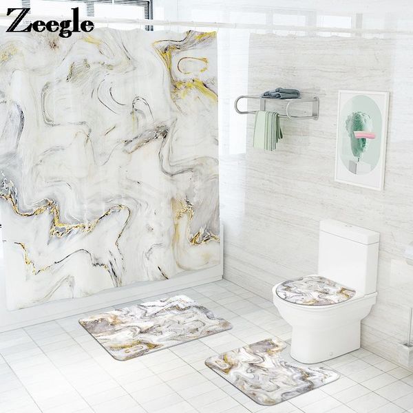 

bath mat and waterproof shower curtain set marble print toilet absorbent u-shaped rug anti-slip floor carpet mats