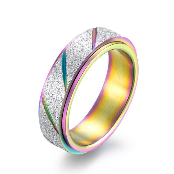 

wedding rings trends supernatural colorful frosted gifts for women female slash rotate stainless steel party men gift, Slivery;golden