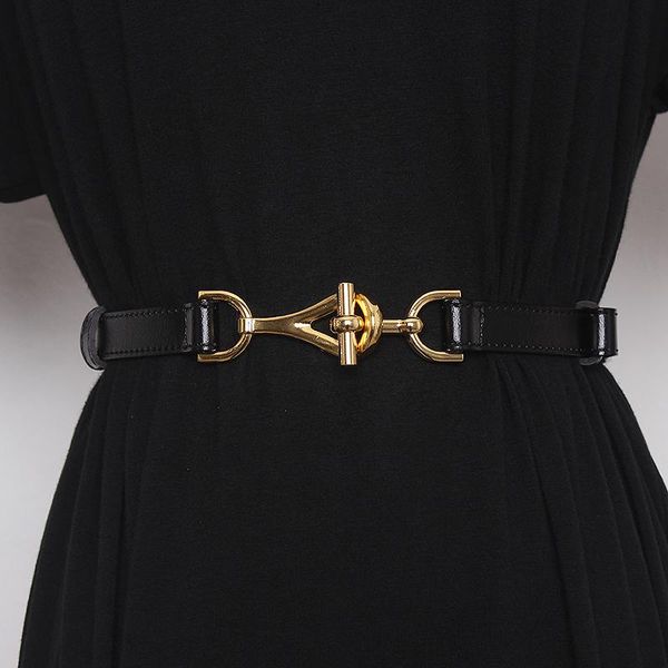 

belts retro golden horse buckle with skirt sweater leather waist belt decoration coat fashion lady, Black;brown