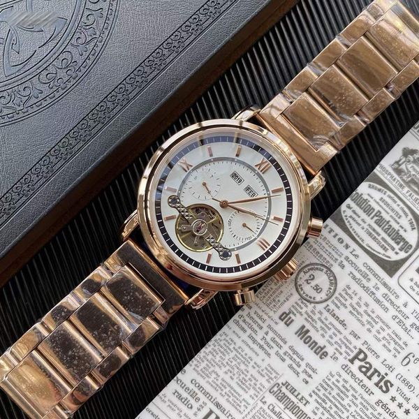 

men's watch 42mm black white dial mechanical movement crystal face leather/stainless strap watches y092801 item, Slivery;brown