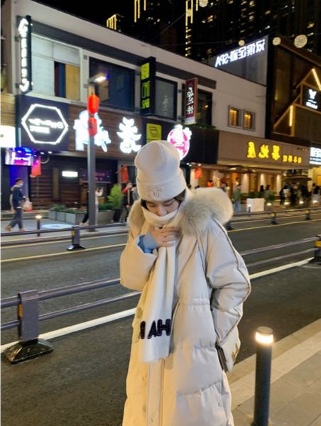 

winter ladies white down jacket warm big fur collar fashion, Black