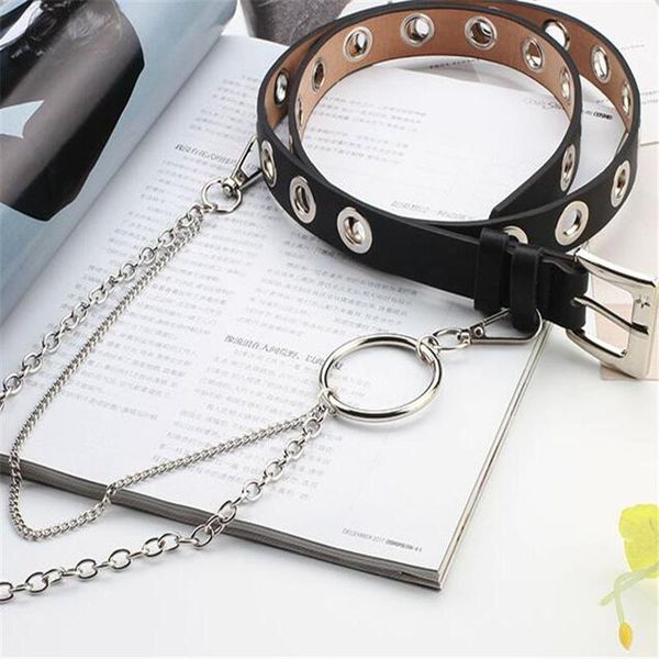 

belts est design detachable waist belt chain punk hip-hop trendy women lady fashion silver pin buckle leather waistband jeans, Black;brown