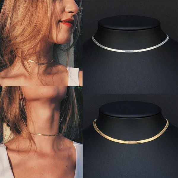 

chains 3mm clavicle blade statement necklace for women gold silver color stainless steel snake choker chain collier femme bff