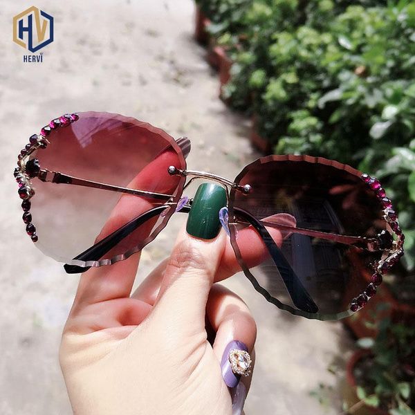 

frameless rhinestone sunglasses ladies oval designer 2021 summer women luxury uv400, White;black